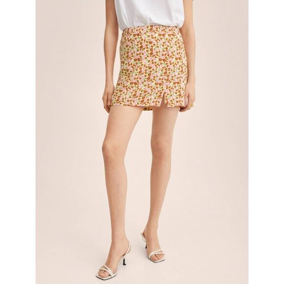 Mango Womens M Floral Print Basic Mini Skirt, Multicolor - Picture 1 of 13